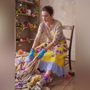 Hand Crafted Yellow and Purple A-Line Skirt